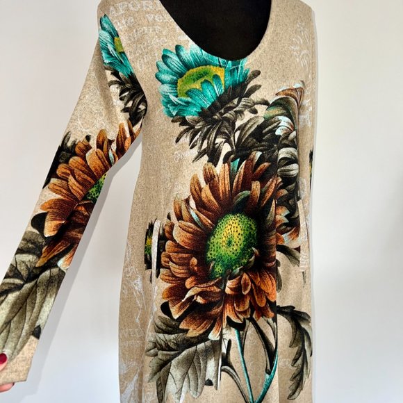 NWT Orange Fashion Village Sun Flowers Sweater Tunic S/M - Picture 4 of 10